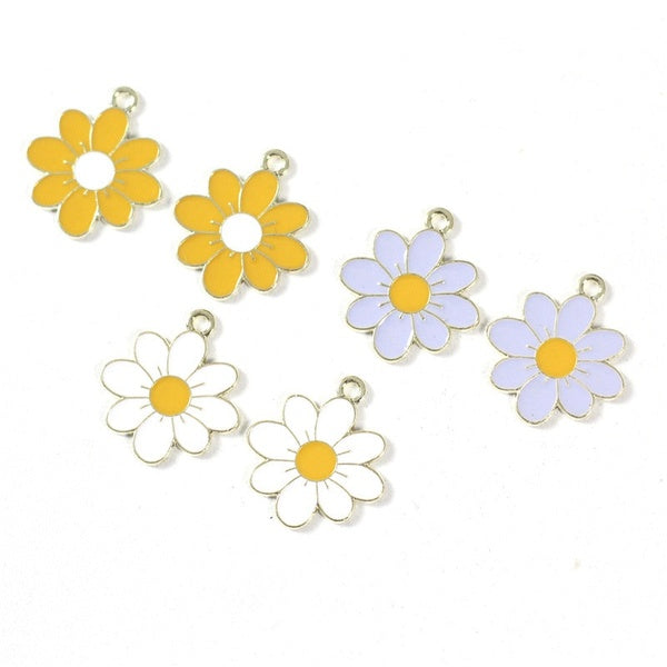 10pcs 20*23 Enamel Daisy Flower Charms for Necklaces Pendants Earrings DIY Colorful Mini Charms Handmade Jewelry Finding Making