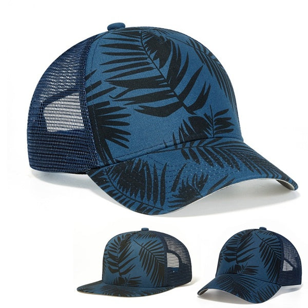 Summer Bone Gorras Snapback Cap Men Leaves Printing Baseball Hat Women's Breathable Mesh Trucker Hats for Outdoor Activities