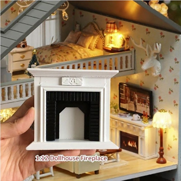1:12 Scale Dolls House Miniature Furniture White Wooden Fireplace Scene Decor Shooting Props