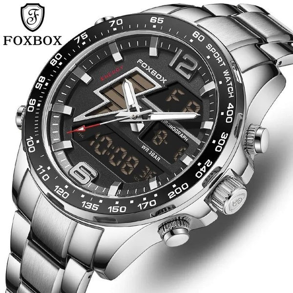 LIGE FOXBOX Luxe Hommes Montres En Acier Inoxydable Classique Quartz Analogique Montre-Bracelet Pour Hommes Étanche Chronographe Alarme LED Montre Ho