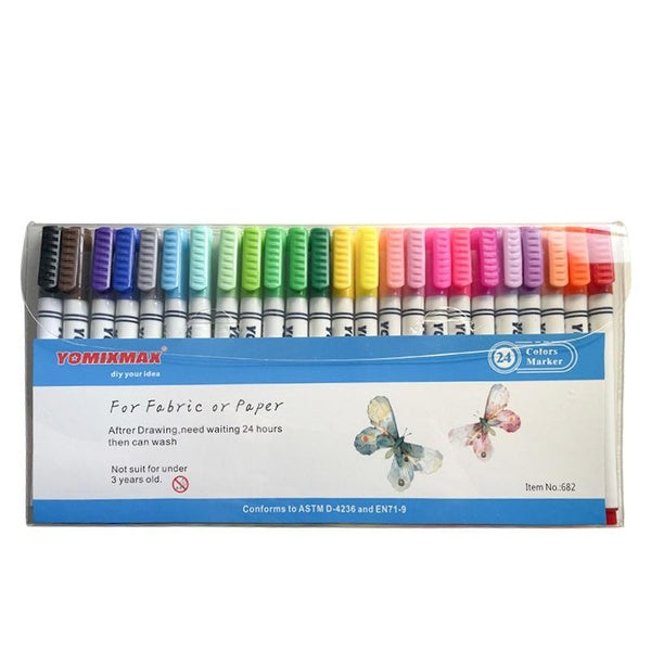 24 Colors Fabric Paint Marker Pen Clothes Textile DIY Crafts Graffiti Pigment Painting Pen T-shirt Canvas Bags Shoes Stones
