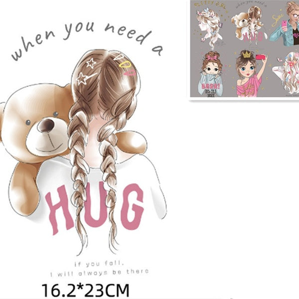 Fashion Girl Thermal Sticker Clothes DIY Girl Iron On Patches Cute Cartoon Heat Transfer Vinyl Patches Sticker