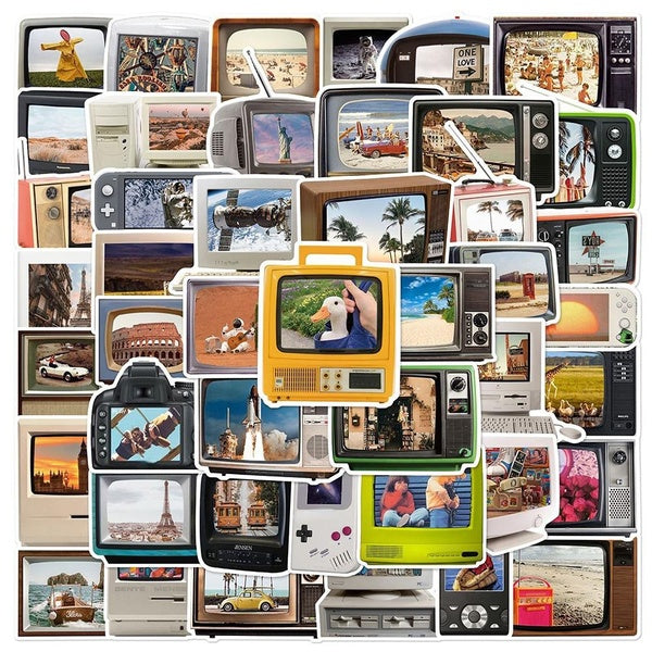 10--50pcs Vintage TV Set Computer stikcers Retro TV graffiti Stickers for DIY Luggage Laptop Skateboard Motorcycle Bicycle Stickers