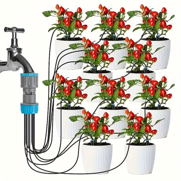 1set Easy-Install Drip Irrigation System - 10 Dripper Self-Watering Planter Kit with 3-4 Adapter - Ideal for Potted Plants & Raised Garden Beds