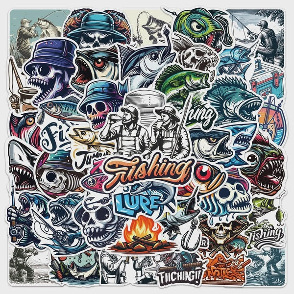 10-50PCS Cool Skull Fishing Stickers Lua Lure Fishing Graffiti Stickers for DIY Luggage Laptop Skateboard Motorcycle Bicycle Sticke