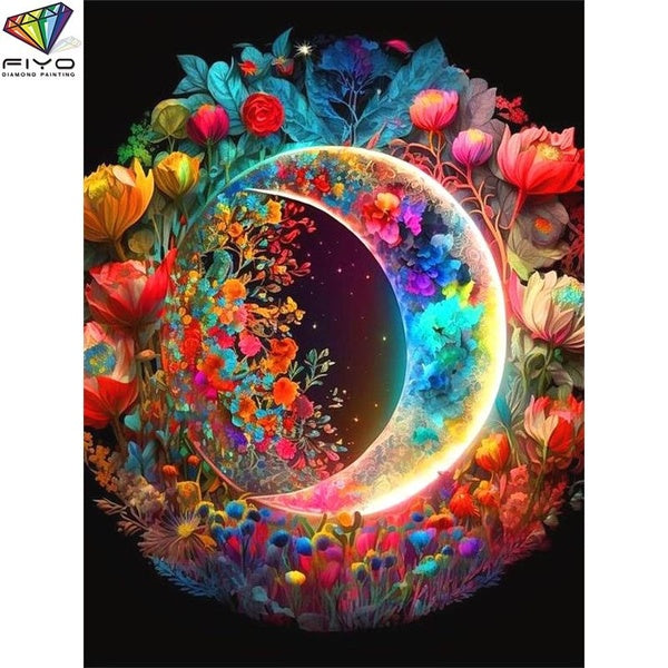 FIYO Moonflower DIY 5D Diamond Painting Full Drill with Number Kits Home and Kitchen Fashion Mosaic Diamond Painting Canvas Wall Decoration Gift Craf