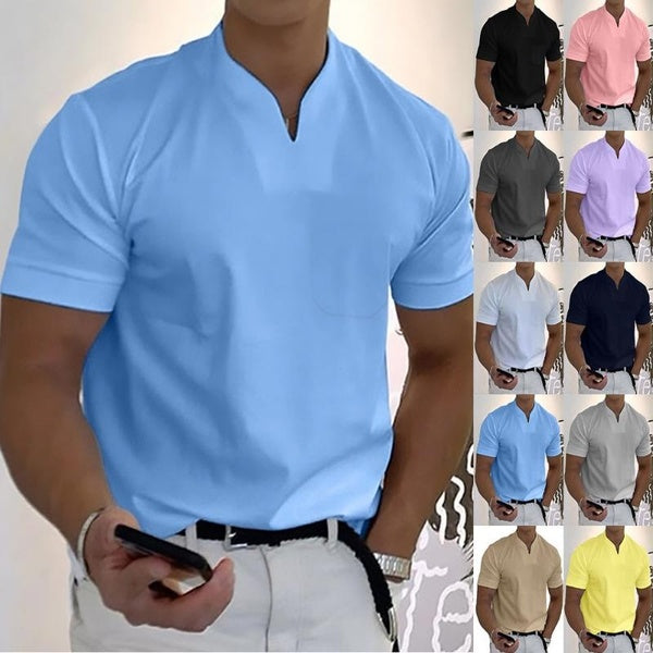 13 Colors Plus Size Men Clothing New Summer Fashion Short Sleeves V Neck T Shirt Tops Casual Solid Color Elastic Sports Fitness Tops for Muscular Mal