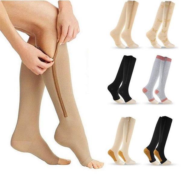 Compression Stockings Sports Pressure Long Cycling Socks Zipper Professional Leg Support Varicose Vein Socks