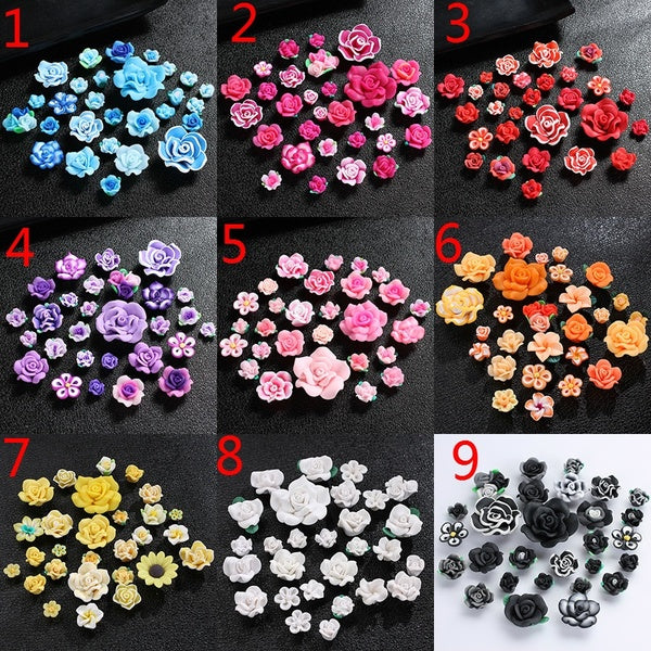 28pcs-lots Handmade 12-40mm Flatback Fimo Polymer Clay Flower Beads Charms For Phone Shell Diy Necklace Jewelry Making Supplies