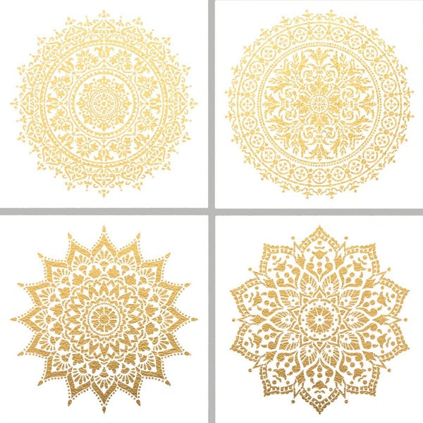 4pcs Large Size Reusable Stencil Laser Cut Painting Template Floor Wall Tile Fabric Furniture Stencils Mandala Painting Stencils Set of 4 (12x12 Inch