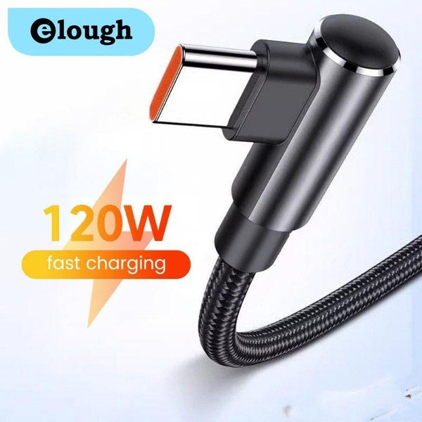 Elough 6A Fast Charge Tpye C 90 Degree Elbow Data Cable For Game Phone Cable For Samsung Xiaomi Huawei Type C Wire