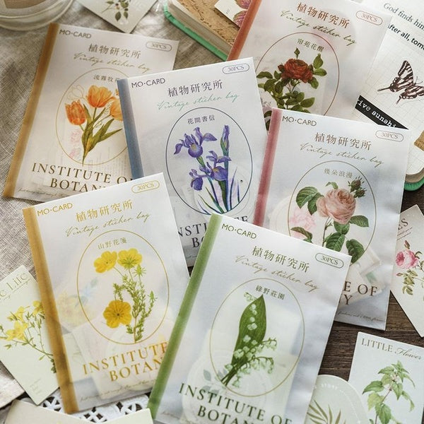 30Pcs-Pack Journaling Flowers And Plants Styles Stickers PET Scrapbooking Stick Label Diary Decor Album Stationery