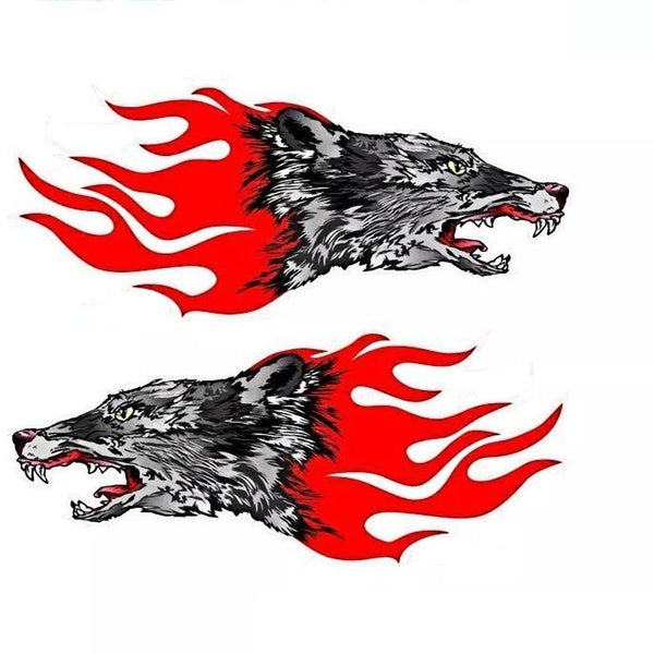CAR MOTORCYCLE DECORATION DECALS STICKERS FLAME WOLF X 2 PIECES