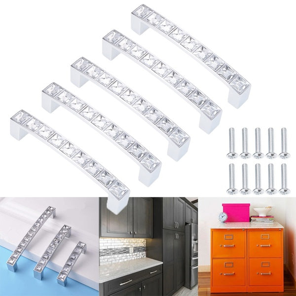 5 pièces 2.5 pouces-4 pouces-5 pouces armoire tire poignées de tiroir Double trou centres alliage cristal avec vis