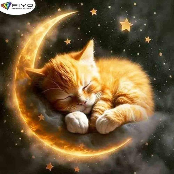 FIYO The Moon and The Cat Diamond Painting Kits For Adults DIY 5D Diamond Mosaic Diamond Painting Home and Kitchen Fashion Canvas Pictures Wall Decor