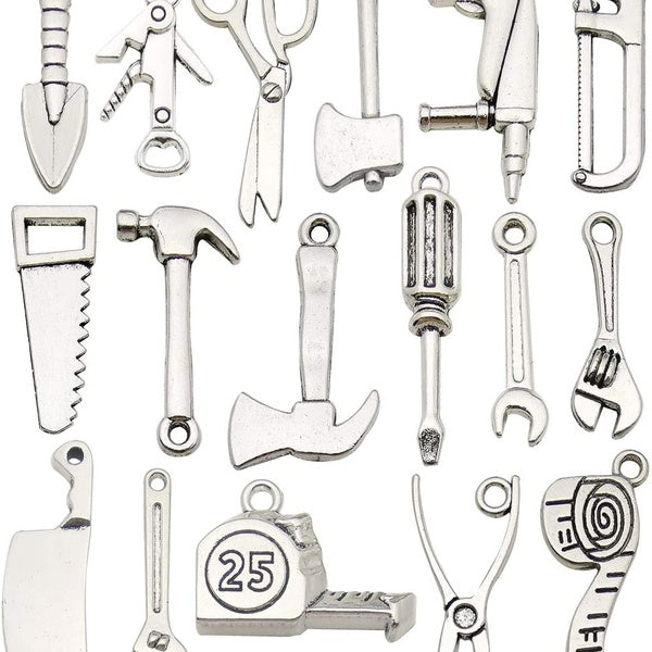 30pcs Wholesale Bulk Lots Alloy Home Tool Charms for Jewelry Making Mixed Smooth Tibetan Silver Metal Charms Pendants DIY for Jewelry Making Necklace