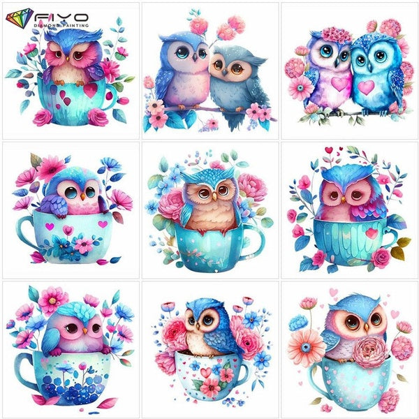 FIYO Colorful Owls Animals DIY 5D Diamond Painting Full Drill with Number Kits Home and Kitchen Fashion Mosaic Diamond Painting Canvas Wall Decoratio