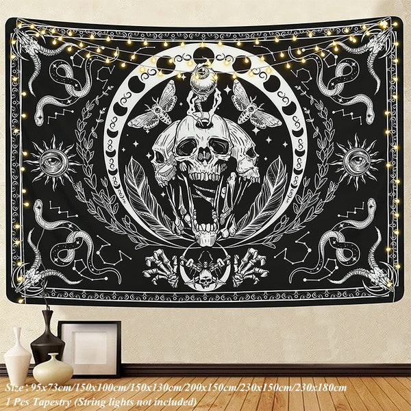 Wall Decor Skull Tapestry Black and White Tapestries Snake Tapestry Moth Tapestry Trippy Skeleton Tapestry Mandala Moon Phase Tapestry Wall Hanging f