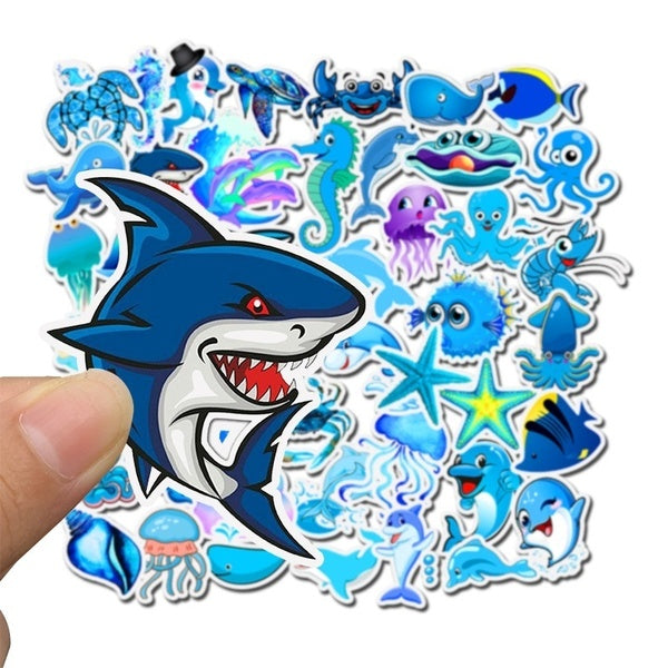 25-50Pcs Fashion Cute Blue Ocean World Cute Animal Stickers For Laptop Luggage Phone Bike Motorcycle Car Skateboard Decal DIY Children Gift