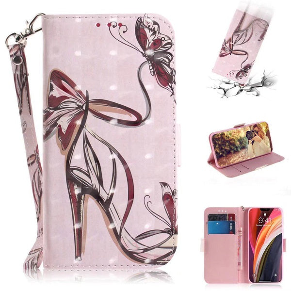 Papillon talons hauts motif cuir portefeuille Style étui à rabat avec porte-cartes Protection étui pour téléphone portable étui pour iPhone 14 13Pro