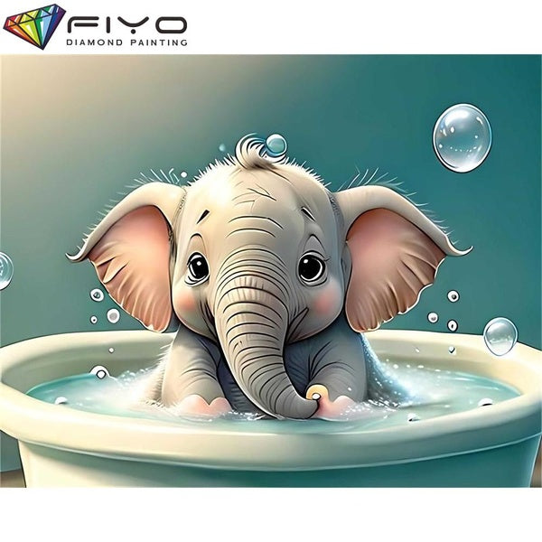 FIYO Baby elephant DIY 5D Diamond Painting Full Drill with Number Kits Home and Kitchen Fashion Mosaic Diamond Painting Canvas Wall Decoration Gift C