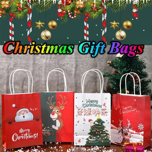 2 Size 9 Styles 4pcs-set Christmas Gift Bags Creative Kraft Paper For Gift Packing Xmas Handbag Christmas Gift Wrapping Packaging Bag