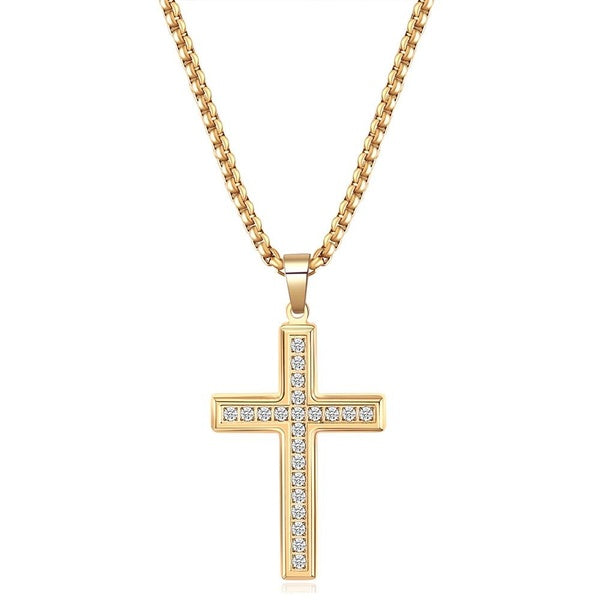Collier tendance en acier inoxydable pour hommes, pendentif croix avec zircone cubique, mettant en valeur un charme et un goût uniques, bijoux cadeau