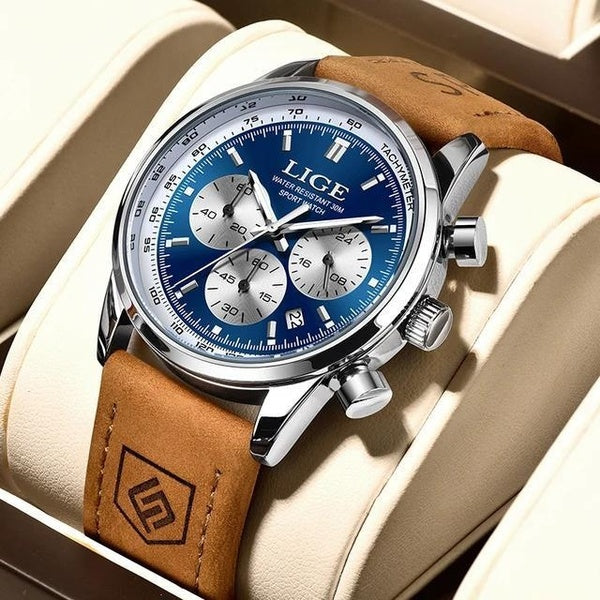 LIGE montre pour hommes mode bracelet en cuir lumineux chronographe étanche montre à Quartz hommes montre de sport haut de gamme de luxe