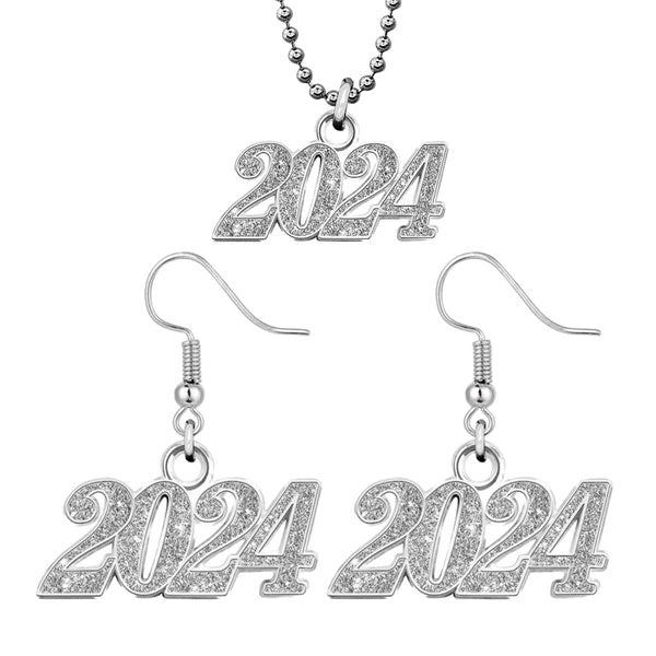 Boucles d'oreilles pendantes avec Logo du nouvel an 2024, collier 2024, cadeaux de noël, accessoires de bijoux de bonne année