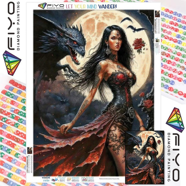 FIYO DIY 5D Warrior Woman Diamond Painting Full Drill with Number Kits Home and Kitchen Fashion Mosaic Diamond Painting Canvas Wall Decoration Gift C