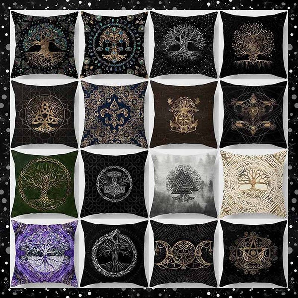 Dark color world tree printing pillowcase, used for home decoration, car sofa cushion cover(45cm * 45cm)