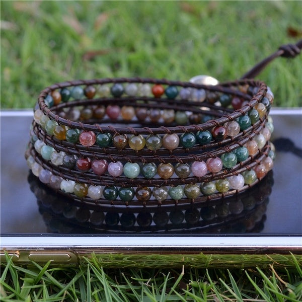 leather charms bracelet chromatic agate beads jewelry bracelet & bangles