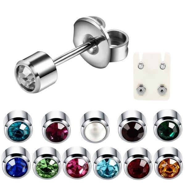 1 paire d'oreilles stériles en acier chirurgical boucles d'oreilles en argent pierre de naissance gemme oreille Cartilage Tragus Helix Piercings