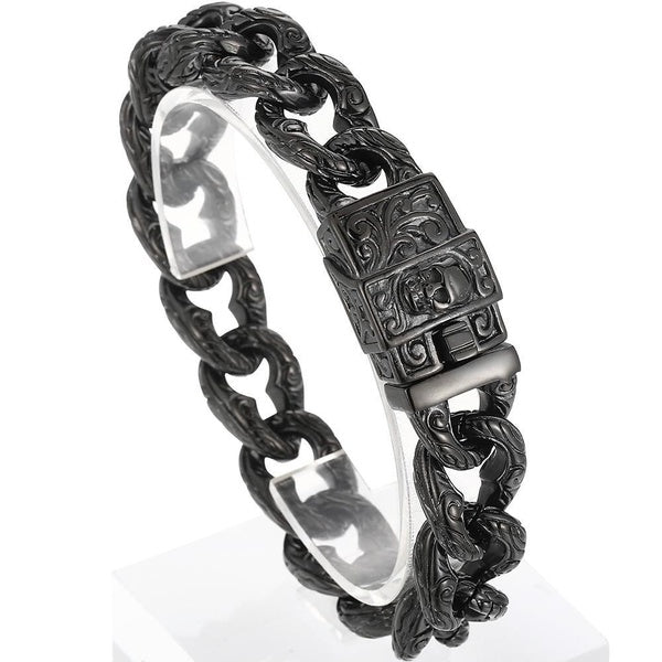 Punk Skull Bracelet For Men In Black Stainless Steel Skeleton Jewelry Men's Wrist Bracelets Rockers Accessories Man Matron Inn