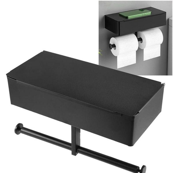 VOCOSTE Large Toilet Paper Holder Wall-Mounted Paper Roll Holder With Storage Tray Stainless Steel Toilet Organizer Phone Stand Bathroom Accessories