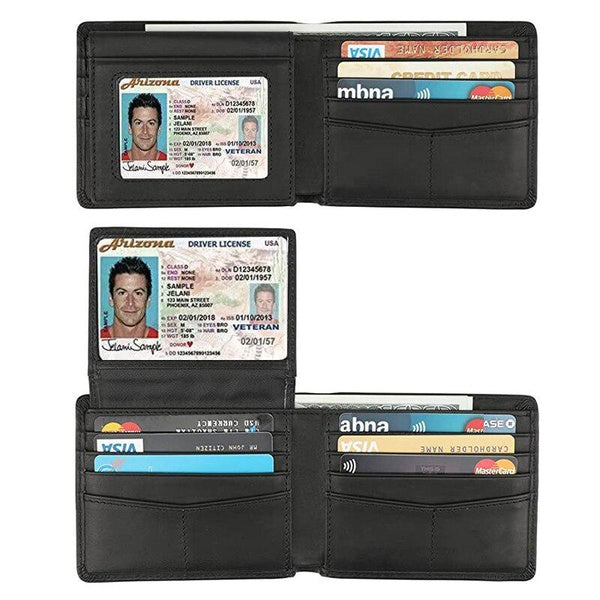 RFID bloquant les hommes portefeuilles en cuir véritable en Fiber de carbone hommes d'affaires mince portefeuille à deux volets ID crédit porte-carte