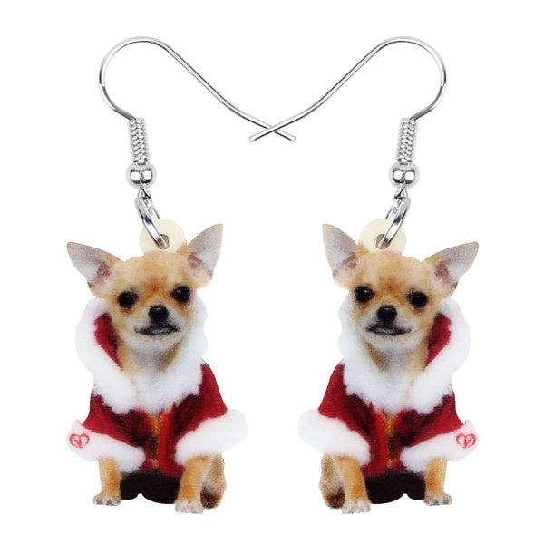 Acrylic Christmas Chihuahua Dog Earrings Fashion Animal Jewelry For Women Girls Kids Cute Pet Accessories Charms Party Gifts