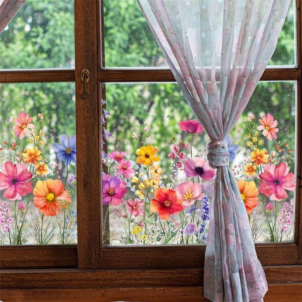 Flower Plant Pattern PVC Sticker for Home Window Wall Decor