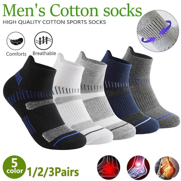 1-2-3 Pairs Of Men's Low Cut Ankle Socks, Anti Odor & Sweat Absorption Breathable Soft Sport Socks, For All Seasons Outdoor Wearing