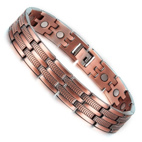 Magnetic Copper Bracelets for Men Wheat Leaf Vintage 13mm Wide Wrist Band Health Energy Jewelry