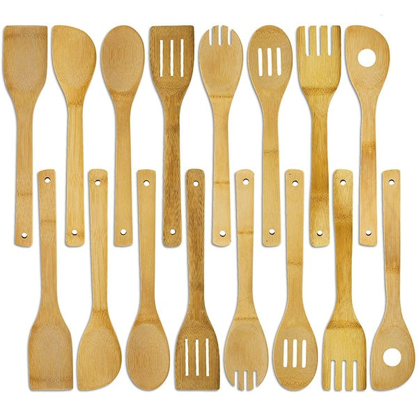 16 Pcs Bamboo Kitchen Utensils, Wood Spoons Spatula Set For Cooking, Nonstick Natural Cooking Utensils For Cookware, Wok, Everyday Use, Mothers Day G