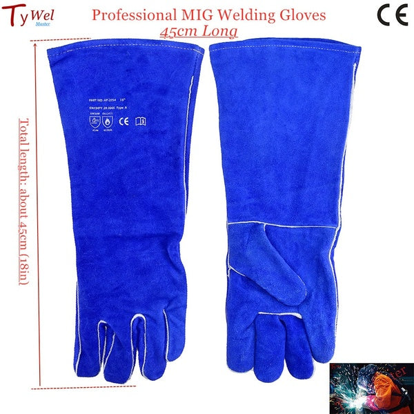 Long Cuff MIG Glove 18" 45cm CE EN388 Work Glove Heat Flame Retardant Cowhide Leather Plasma Cutting MMA MIG Welding Gloves