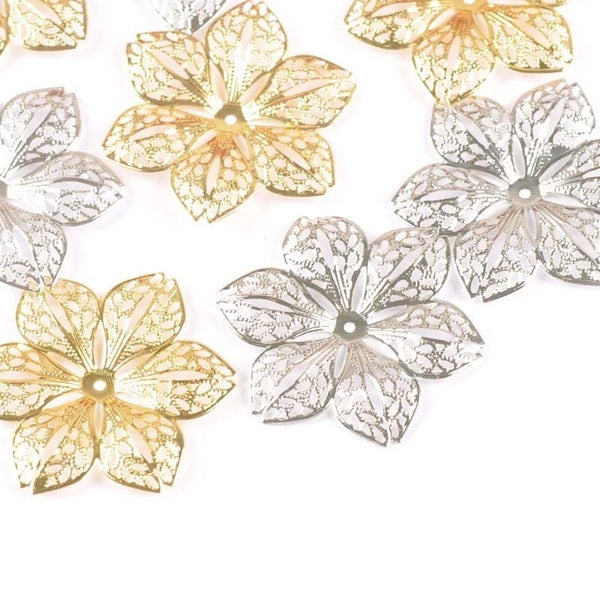 10 pcs Or Argent Connecteurs Creux Fleur Filigrane Wraps Pour DIY Scrapbook Fabrication de Bijoux Décor À La Maison En Métal Artisanat 43mm yk0782