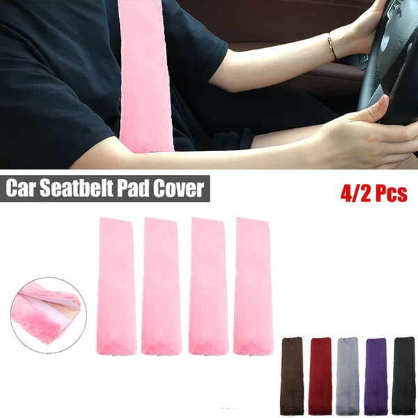 2-4 Pcs Plush Car Seat Belt Protector Pads Shoulder Strap Seatbelt Soft Comfort Cover Universal Pink-Black-Purple-Blue & Gray-Wine Red-Brown