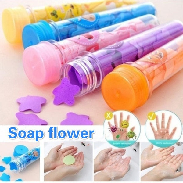 Travel Test Tube Soap Flower Portable Soap Paper Bath Tablets Disposable Bath Cleaning Supplies
