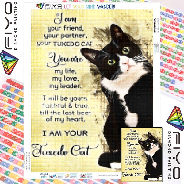 FIYO Black and White Cat Diamond Painting Kits For Adults DIY 5D Diamond Mosaic Diamond Painting Home and Kitchen Fashion Canvas Pictures Wall Decora