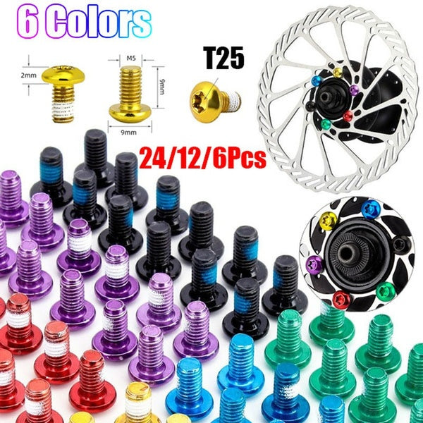 24-12-6 PCS Colorful Bicycle Disc Brake Rotor Torx Bolts T25 M5x10mm MTB Bike Alloy Steel Disc Brake Rotor Fixing Screws