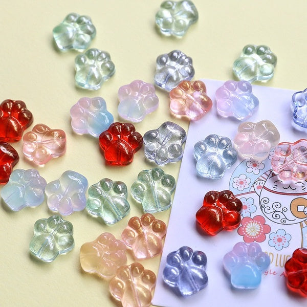 30pcs 13mm Cat Paw Glass Beads Glass Animal Paw Print Straight Hole Beads DIY Handmade Jewelry Making Accessories Matron Inn