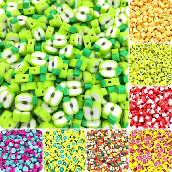 50pcs-lot 10MM Fruit Polymer Clay Beads, Assorted Fruit Spacer Beads for DIY Jewelry Making, Necklace Bracelet Accessories