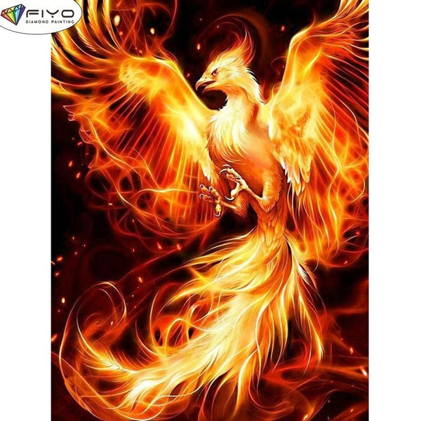FIYO DIY 5D Fire Phoenix Diamond Painting Full Drill with Number Kits Home and Kitchen Fashion Mosaic Diamond Painting Canvas Wall Decoration Gift Cr